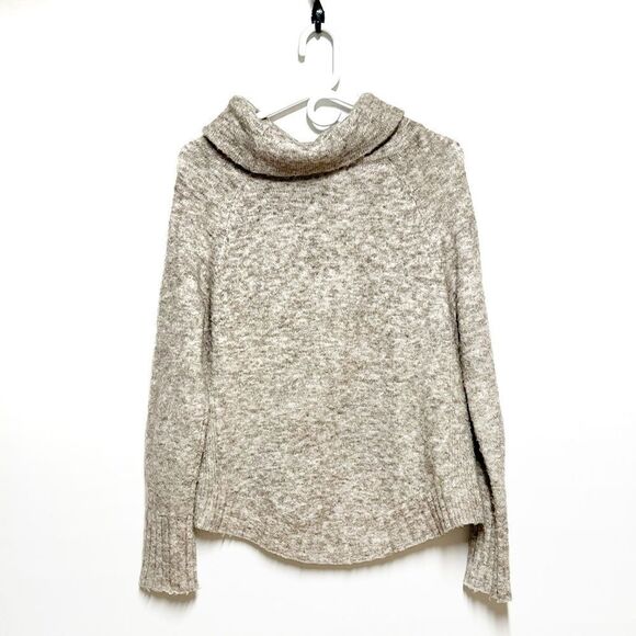 Anthropologie Heathered Beige Knit Cowl Neck Slouchy Sweater Sz XS - Picture 3 of 5